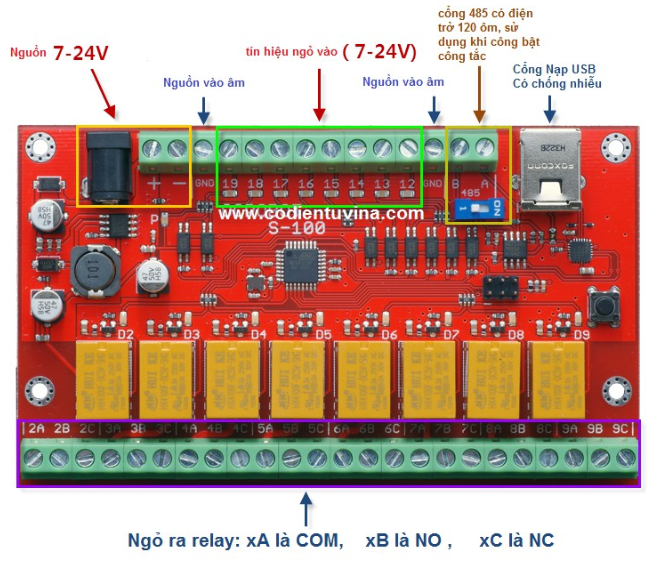 PLC - Arduino với 8 ngỏ ra relay